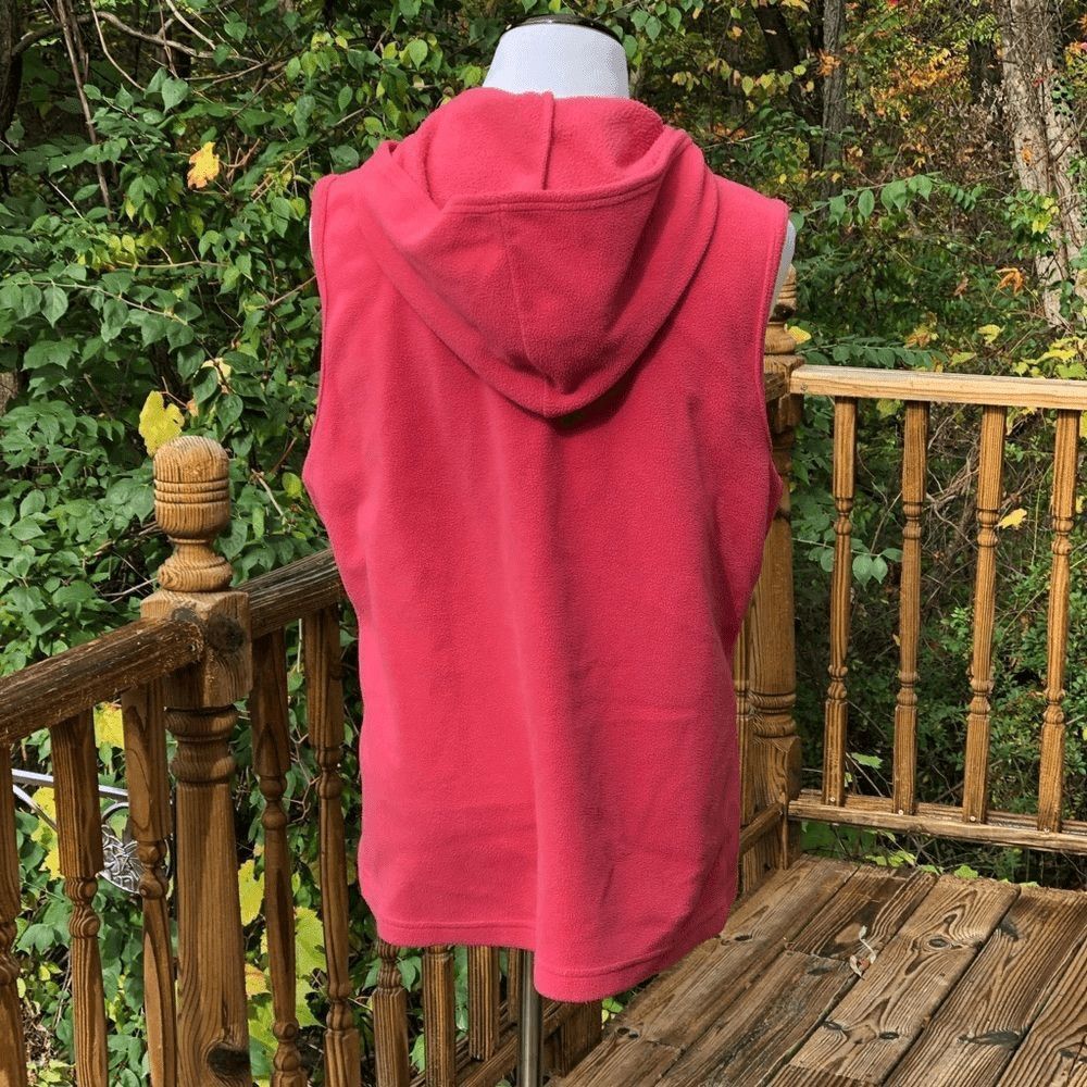 Eddie Bauer Womens L Coral Pink Fleece Hooded Vest Full Zip Kangaroo Pockets - Picture 4 of 6